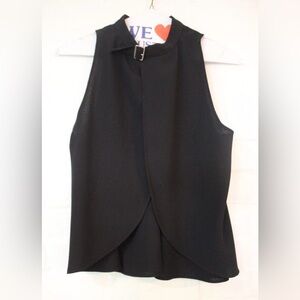 Zara Knit Woman's Mock Neck BLACK Buckle Collar Tank Top Career Sleeveless